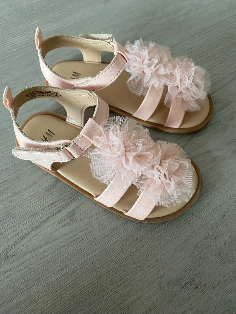 H&M Light Pink Tulle Flower Strap Sandals for Kids